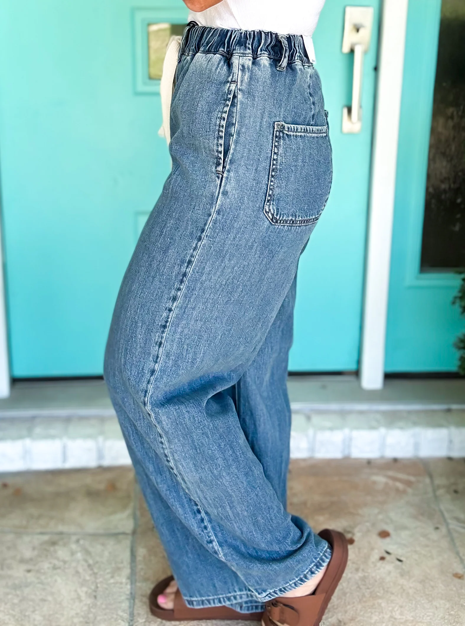 Drawstring Wide Leg Jeans - Image 3