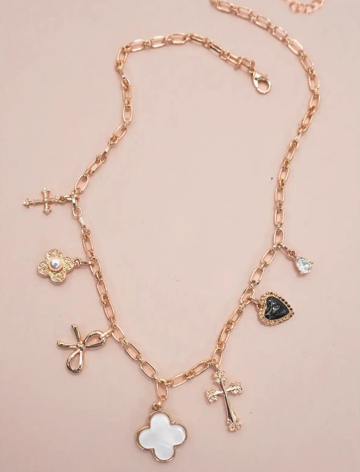 Clover Bow Cross Charm Necklace - Image 2