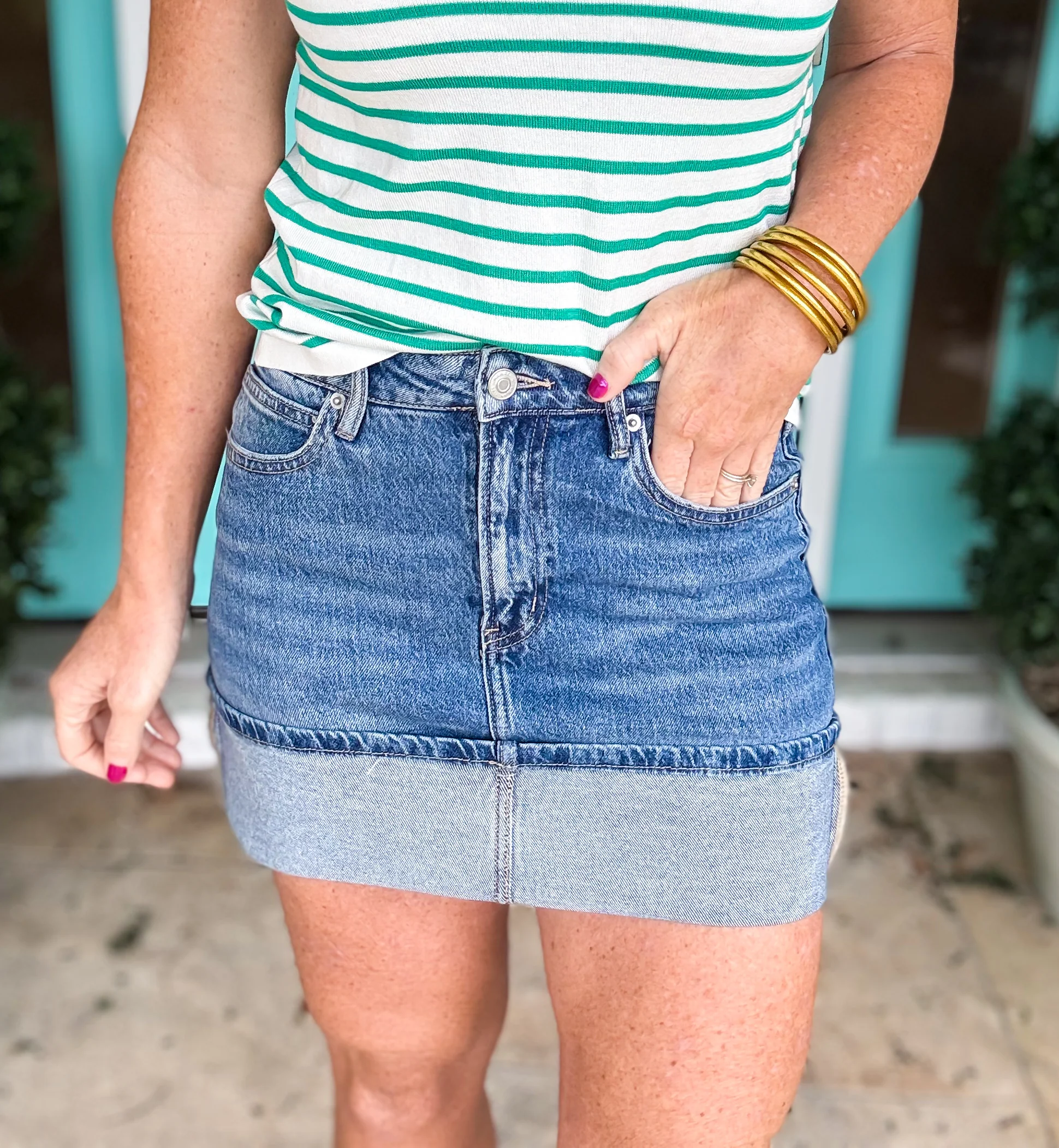 Cuffed Denim Skirt