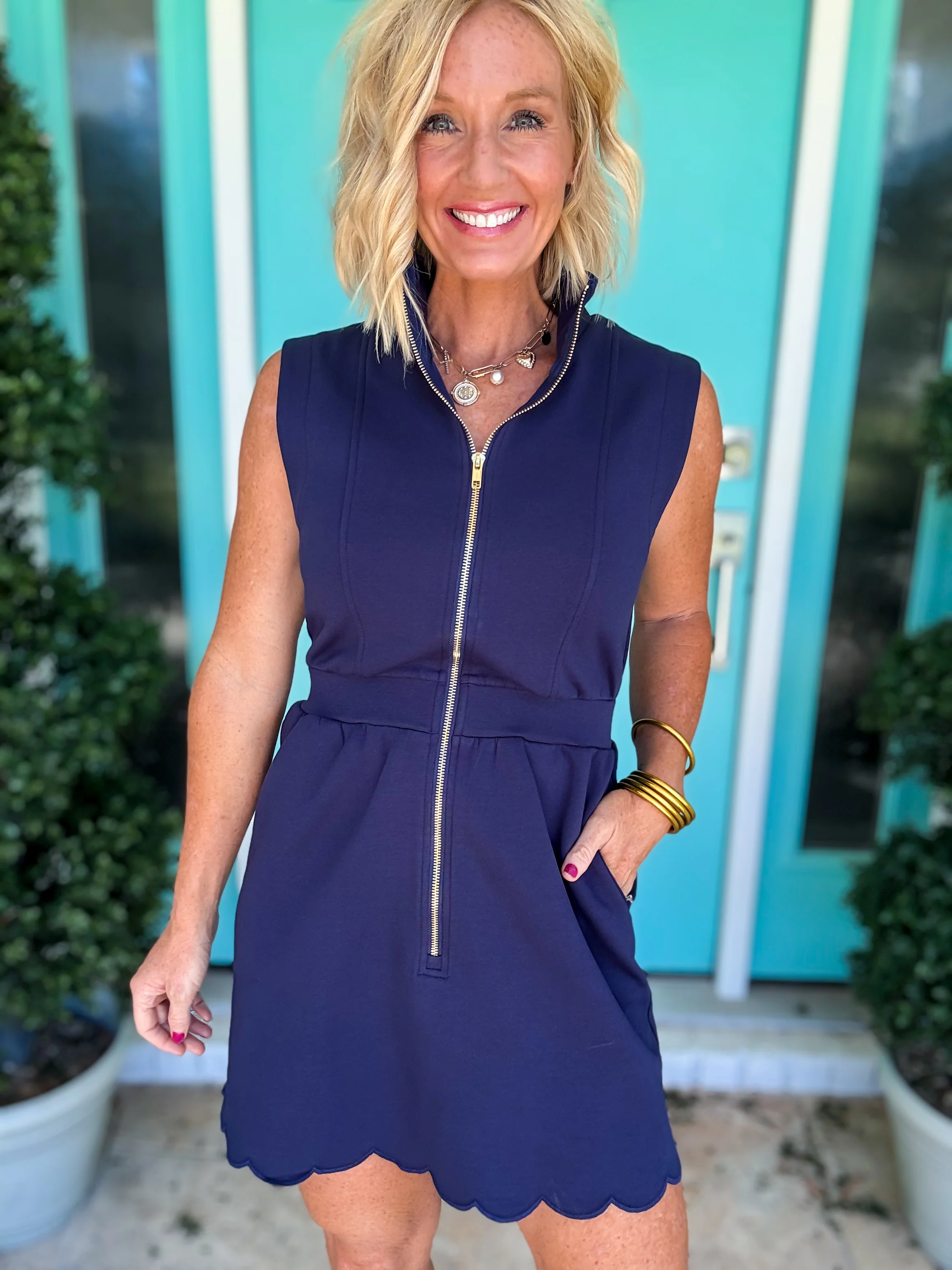Classy Scallop Zip Dress - Image 3