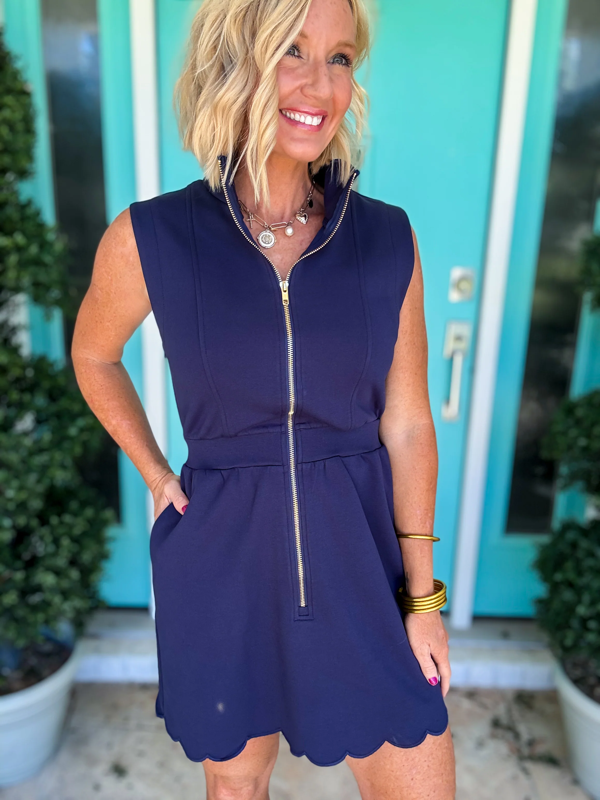 Classy Scallop Zip Dress - Image 4