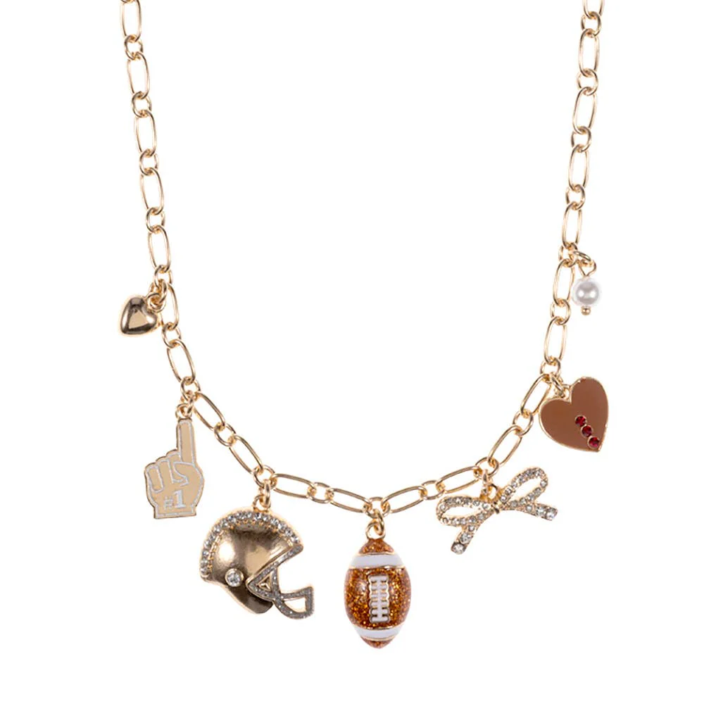 Football Bow Heart Pearl Charm Necklace - Image 3
