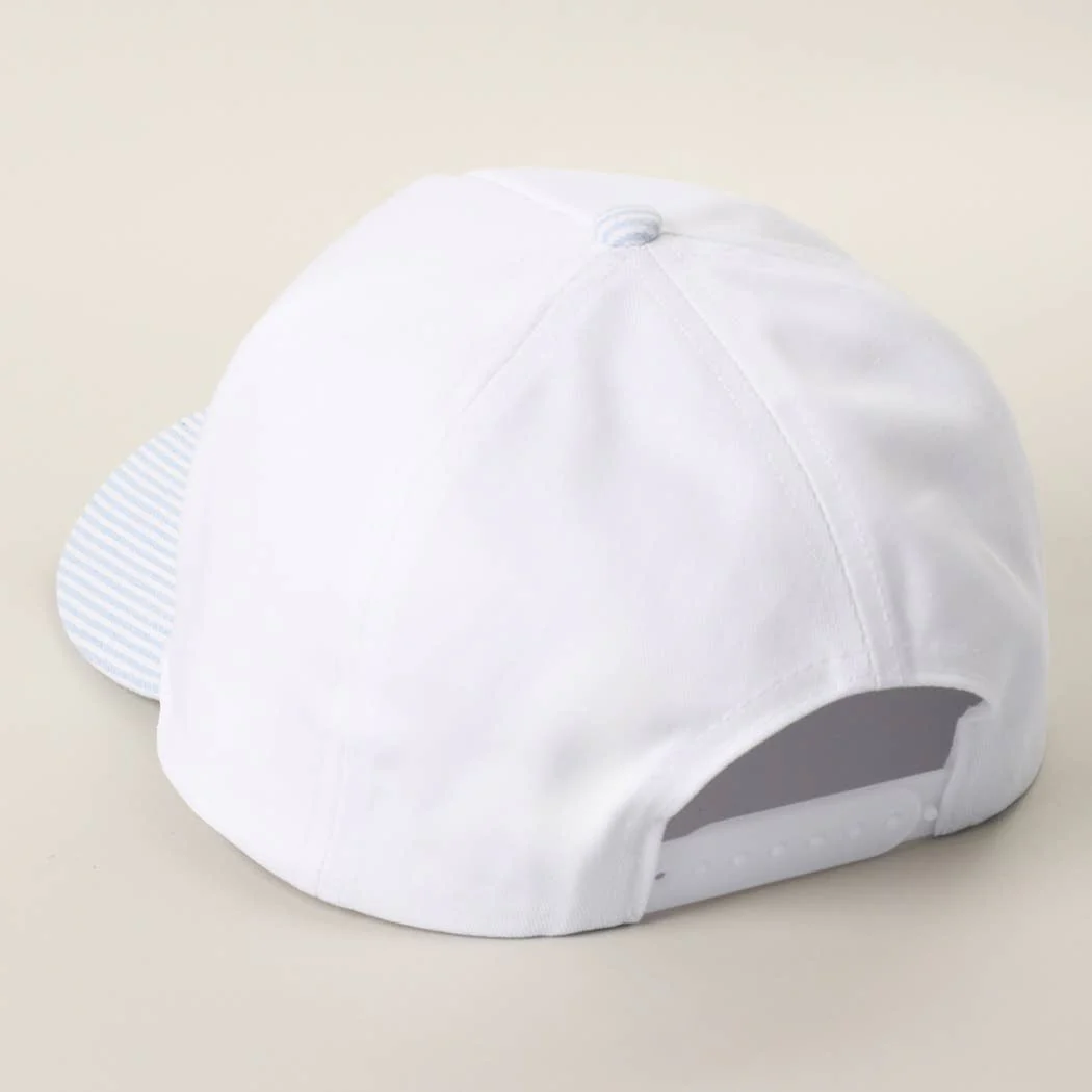 JUST BEACHIN' Embroidered Stripe Brim Trucker Hat - Image 3