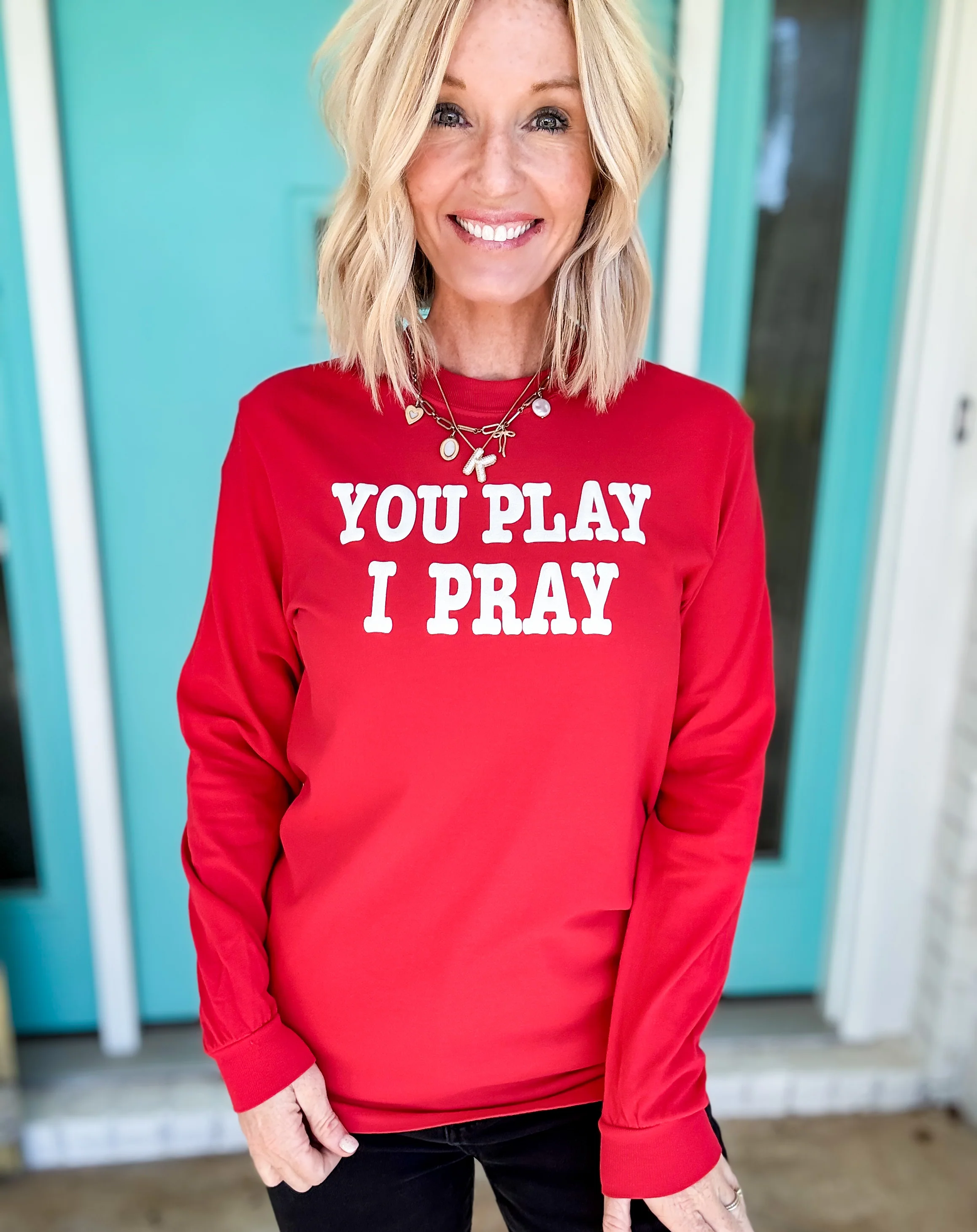 You Play I Pray Red Puff LS Tee - Image 3