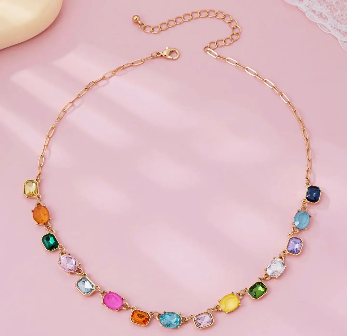 Multicolor Gemstone Link Necklace - Image 2