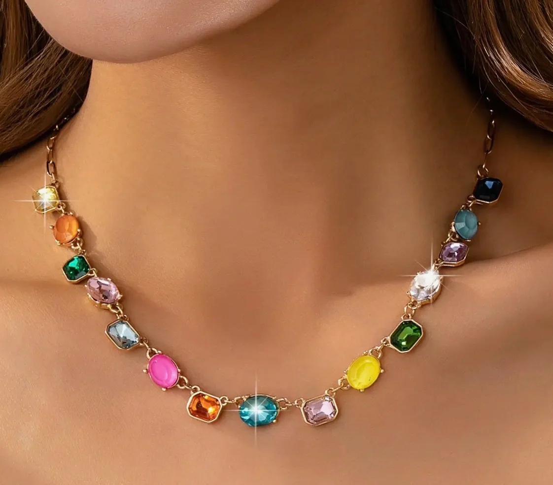 Multicolor Gemstone Link Necklace - Image 3