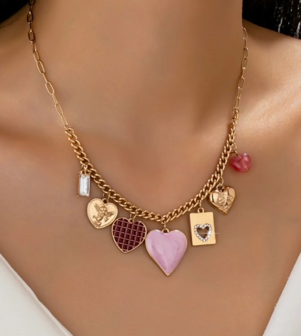 Pink Heart Charm Necklace - Image 2