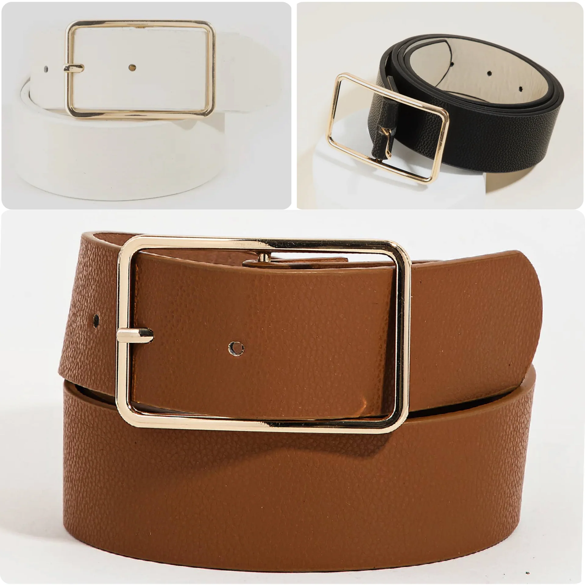 Rectangle Cutout Buckle Vegan Leather Belt - Image 2