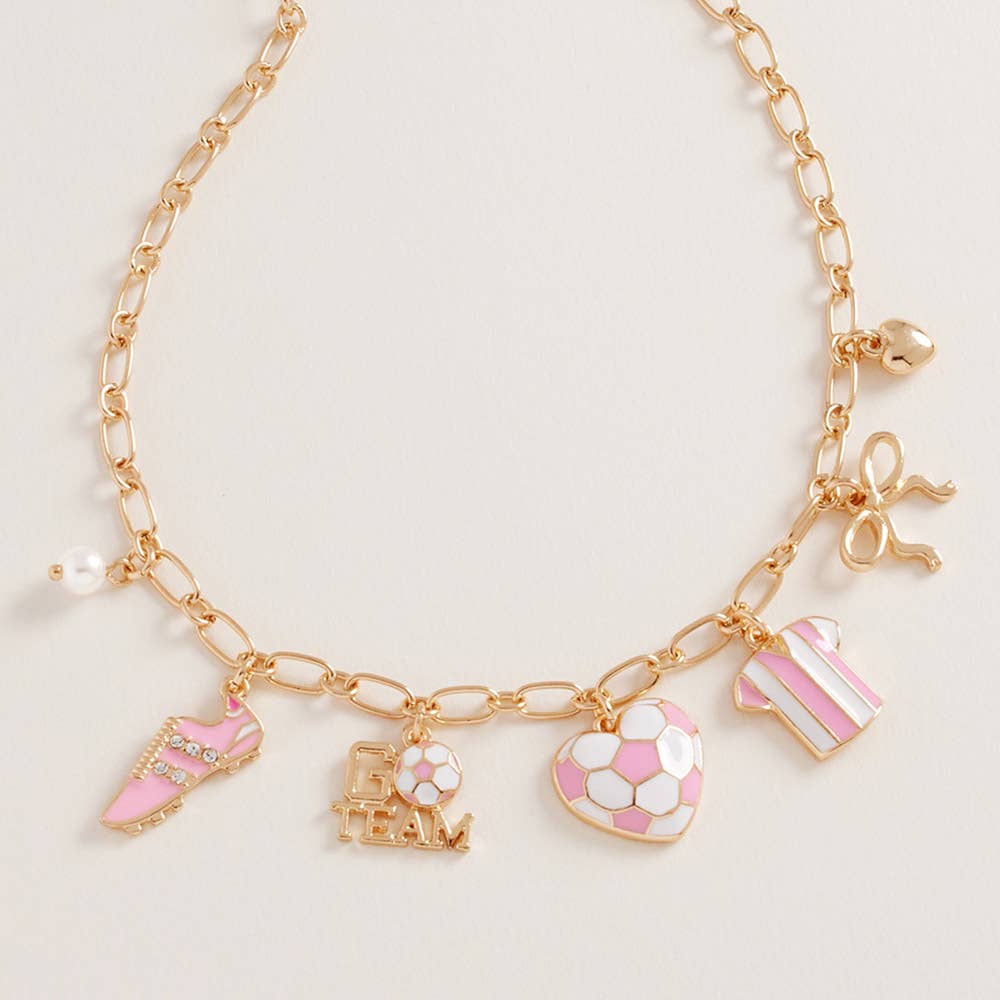 Soccer Bow Pearl Heart Charm Necklace