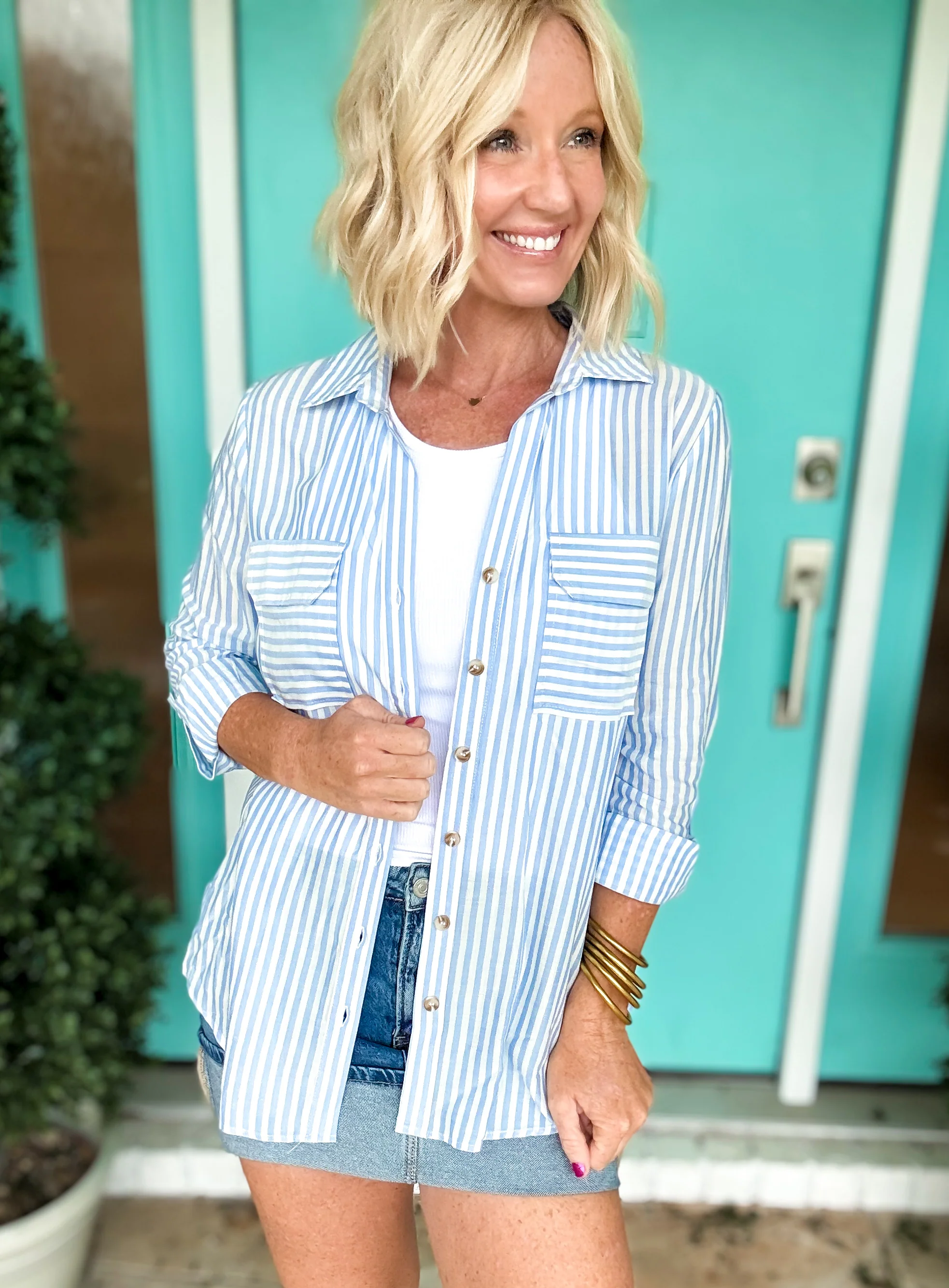 Sutton Striped Button Up Blouse - Image 2