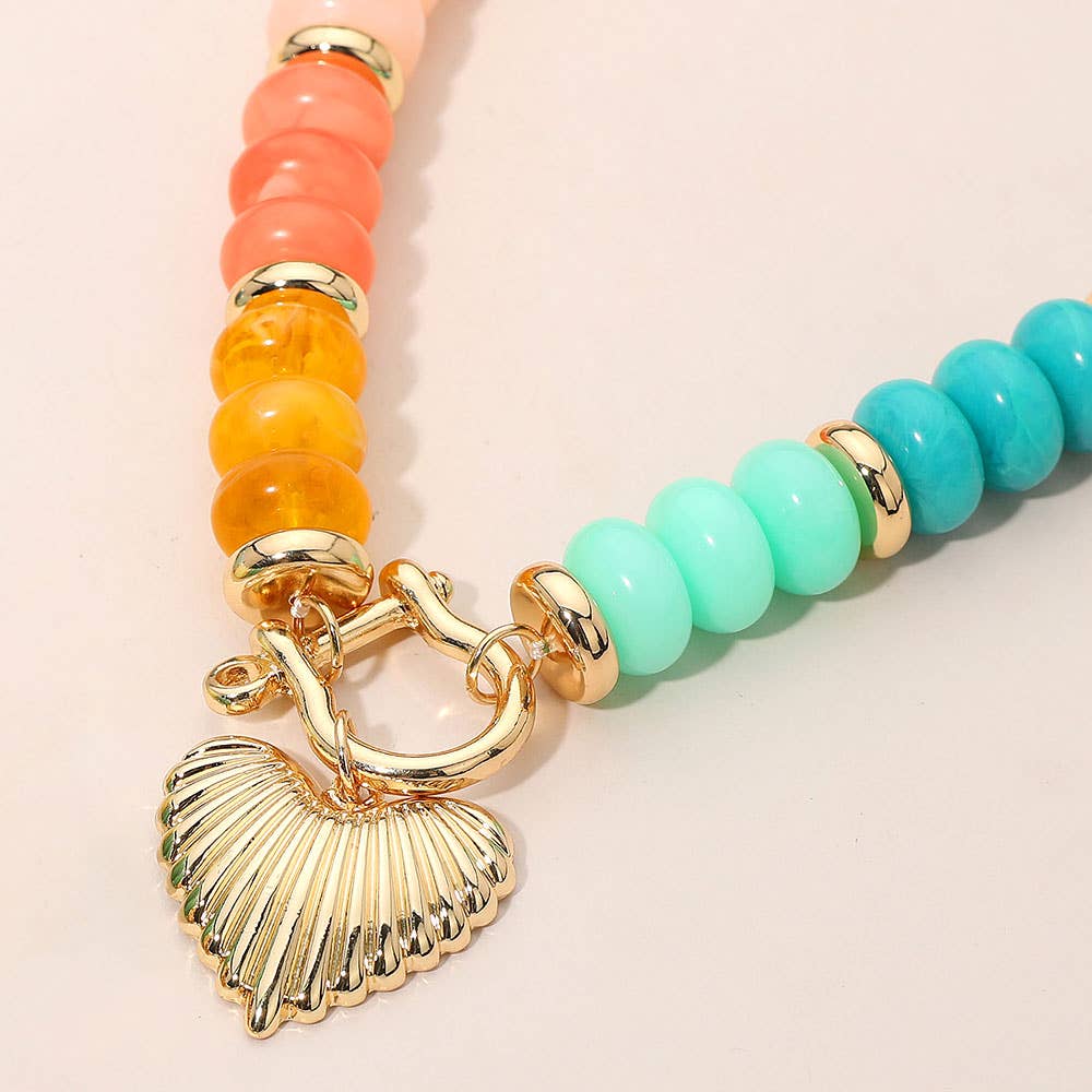 Textured Metal Heart Carabiner Pendant Colorful Chunky Beaded Statement Necklace - Image 3